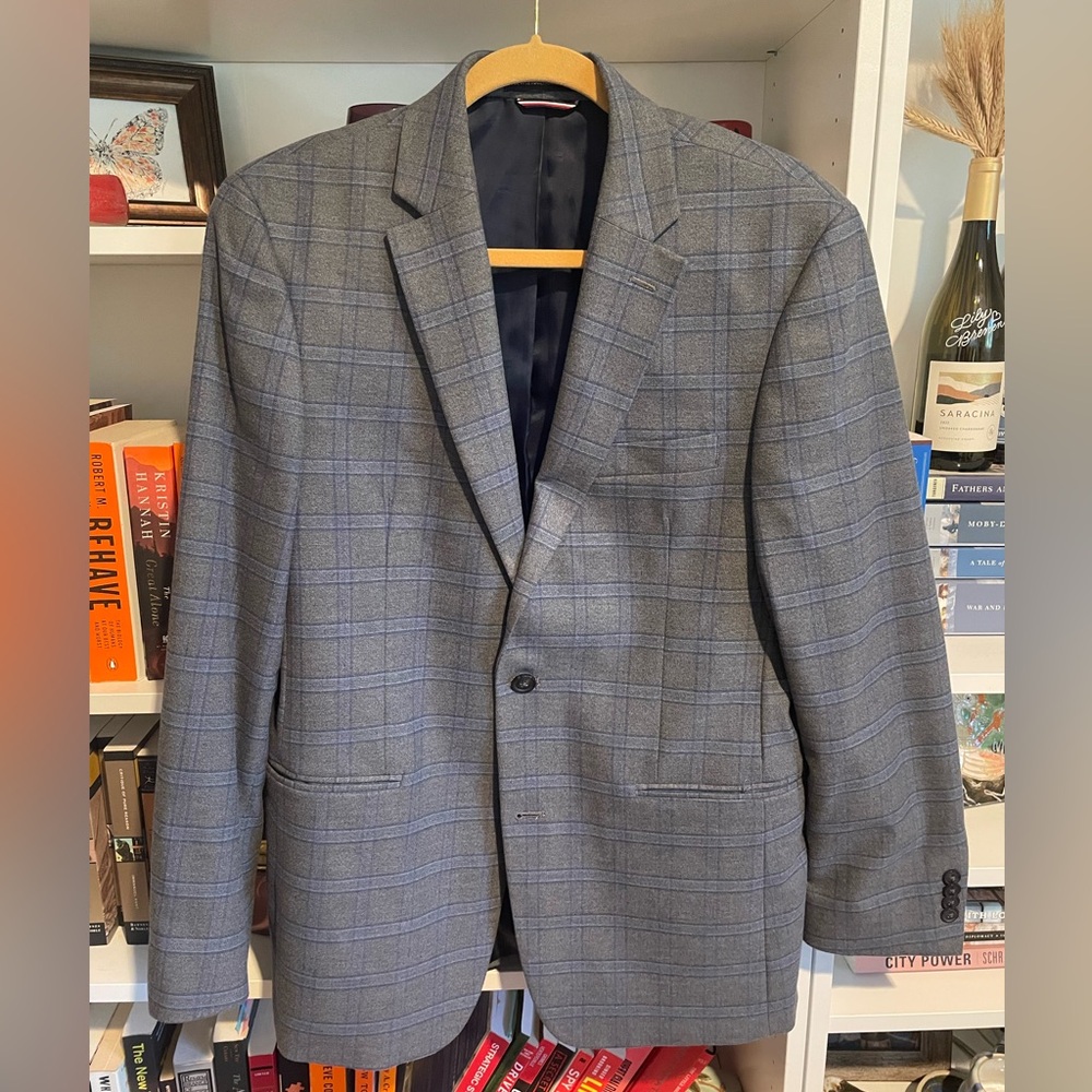 Tommy Hilfiger Blue Gray Plaid Sport Coat 40 Regular